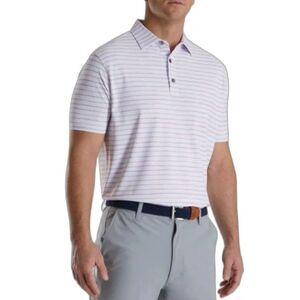 FootJoy Men's NWOT White Lavender Chalk Line Print Performance SS Golf Polo Sz L